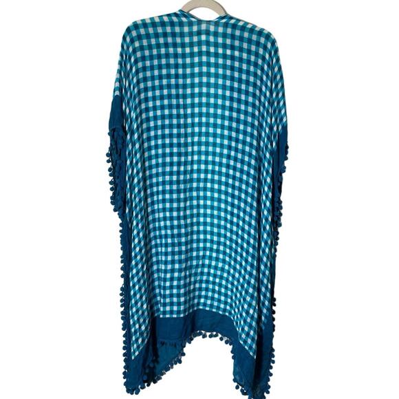 Shiraleah Blue Plaid Vest With Pom Poms - Picture 2 of 4